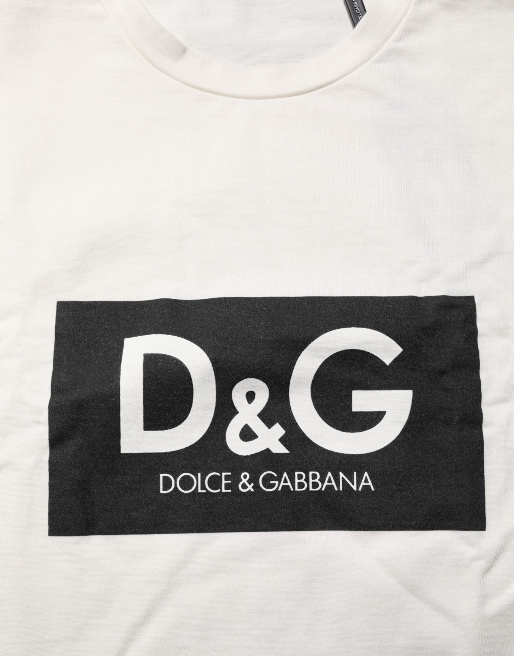 Dolce & Gabbana White Cotton Logo Print Men Crewneck T-shirt | Regal Royce