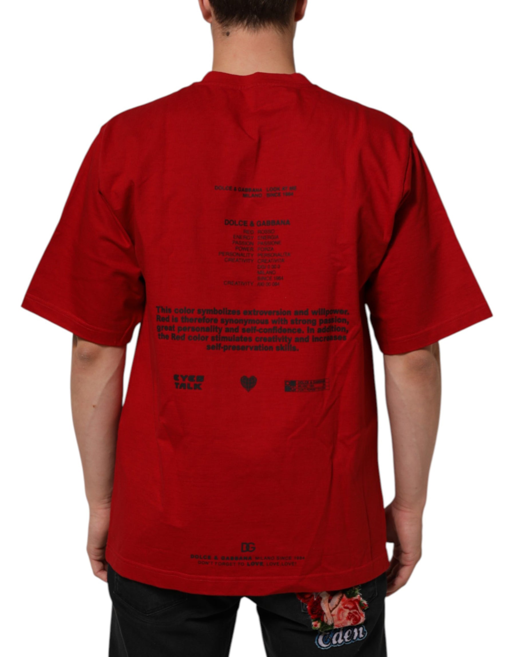 Dolce & Gabbana Red DG Eye Print Cotton Crew Neck T-shirt | Regal Royce