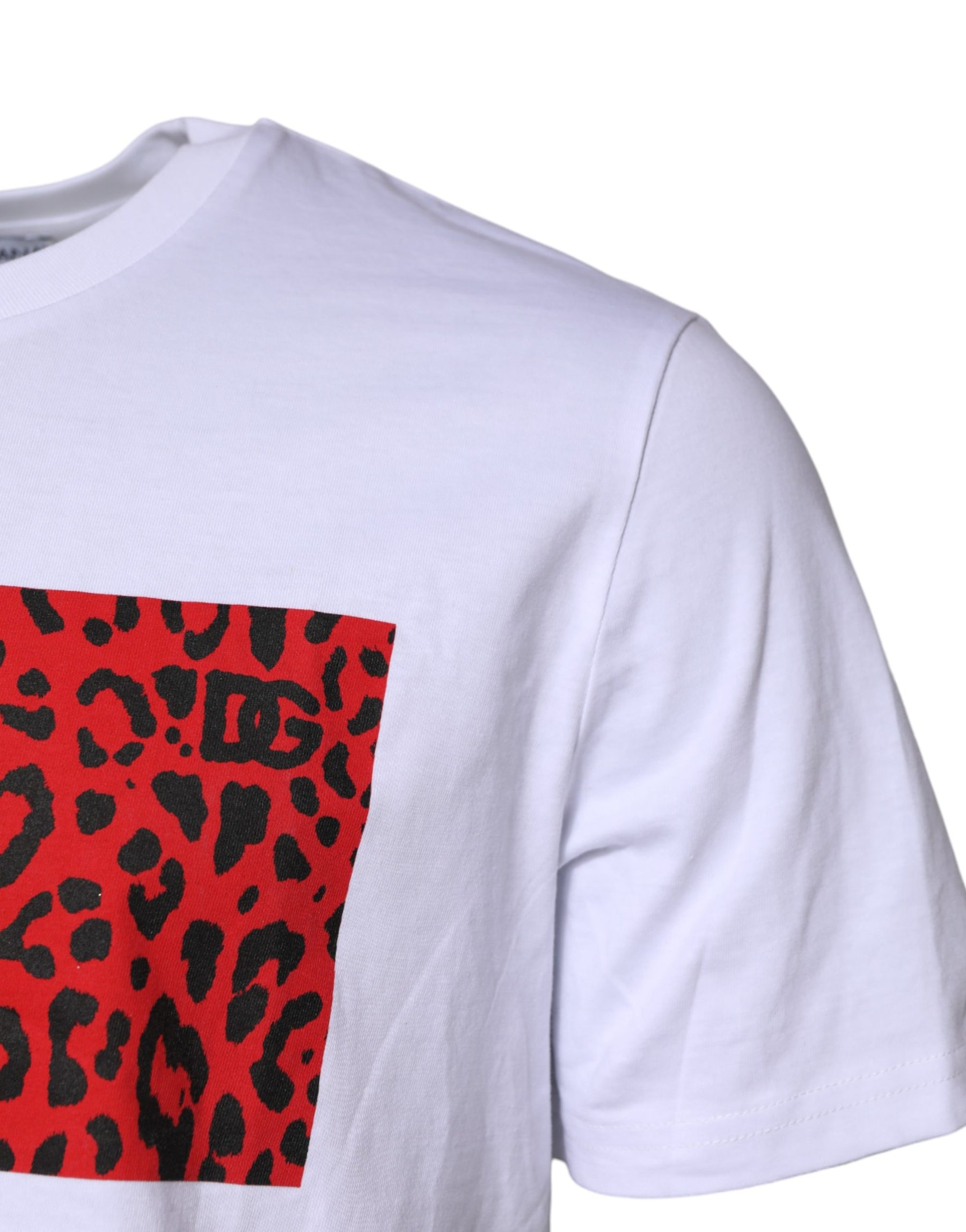 Dolce & Gabbana White Cotton Leopard Print Crew Neck T-shirt | Regal Royce