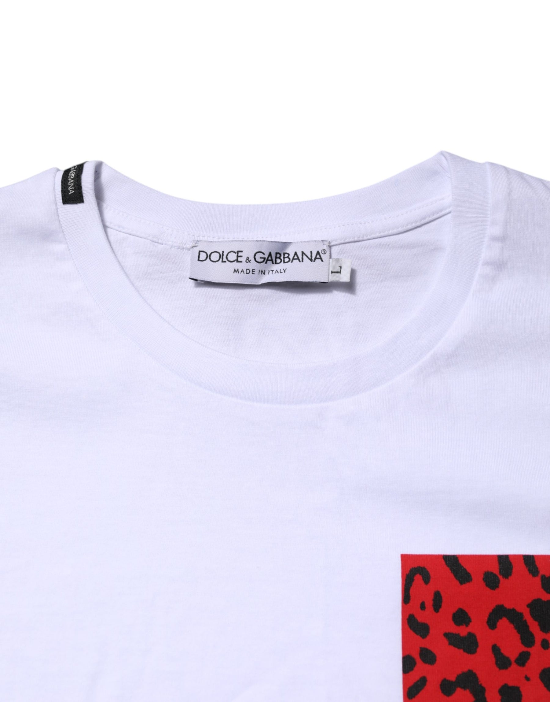 Dolce & Gabbana White Cotton Leopard Print Crew Neck T-shirt | Regal Royce