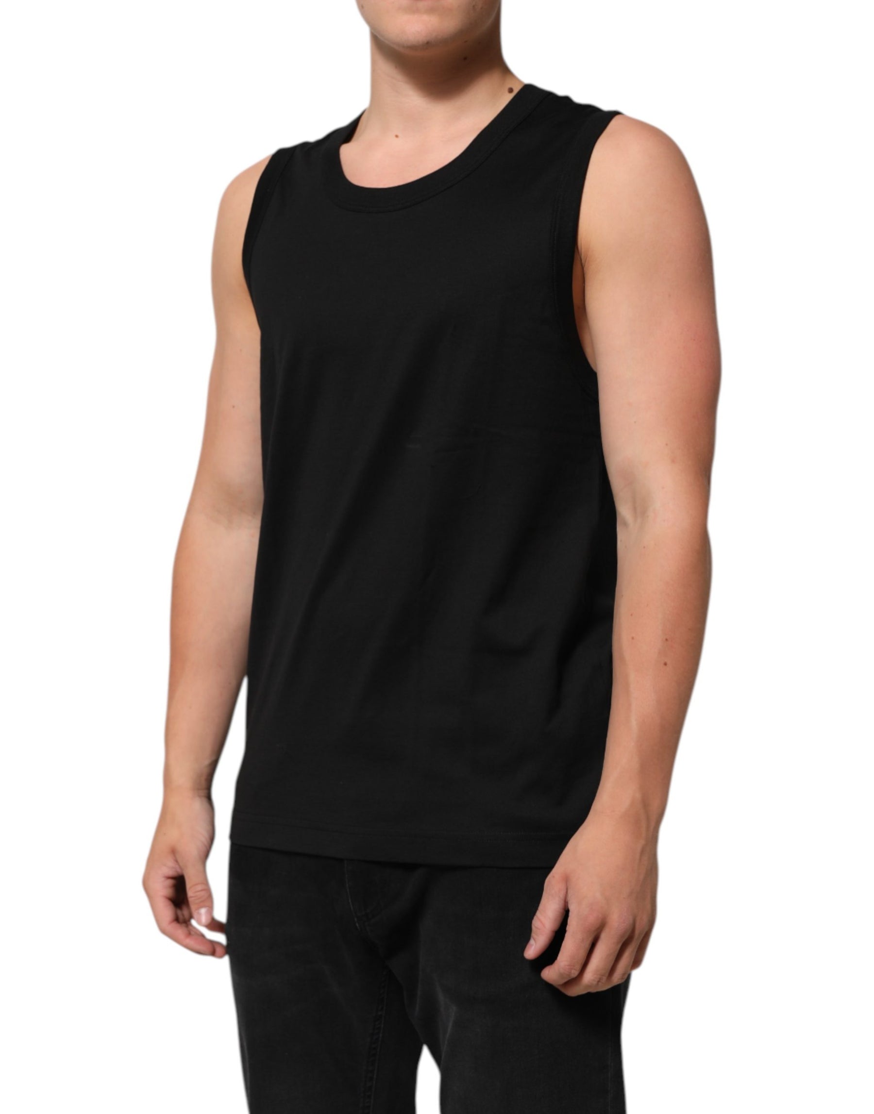 Dolce & Gabbana Black Cotton Sleeveless Men Tank Top T-shirt | Regal Royce