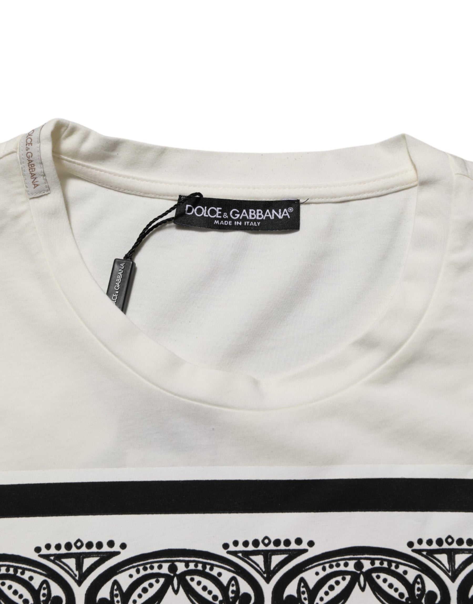 Dolce & Gabbana White Cotton Bandana Print CrewNeck T-shirt | Regal Royce