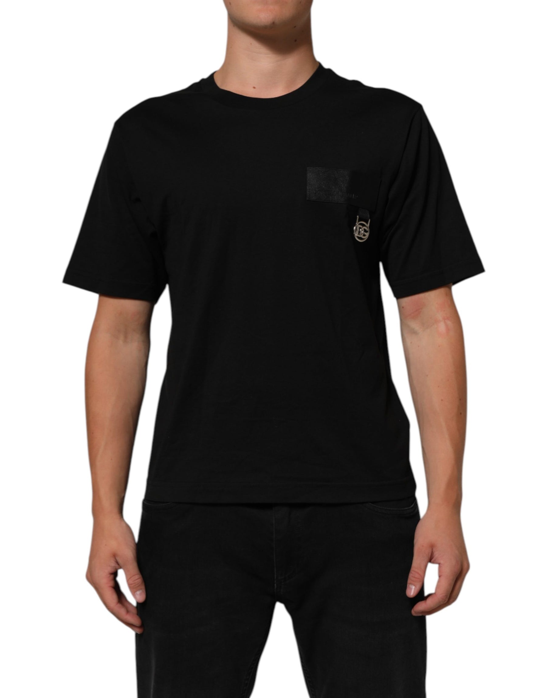 Dolce & Gabbana Black Cotton Logo Plaque Crew Neck T-shirt | Regal Royce