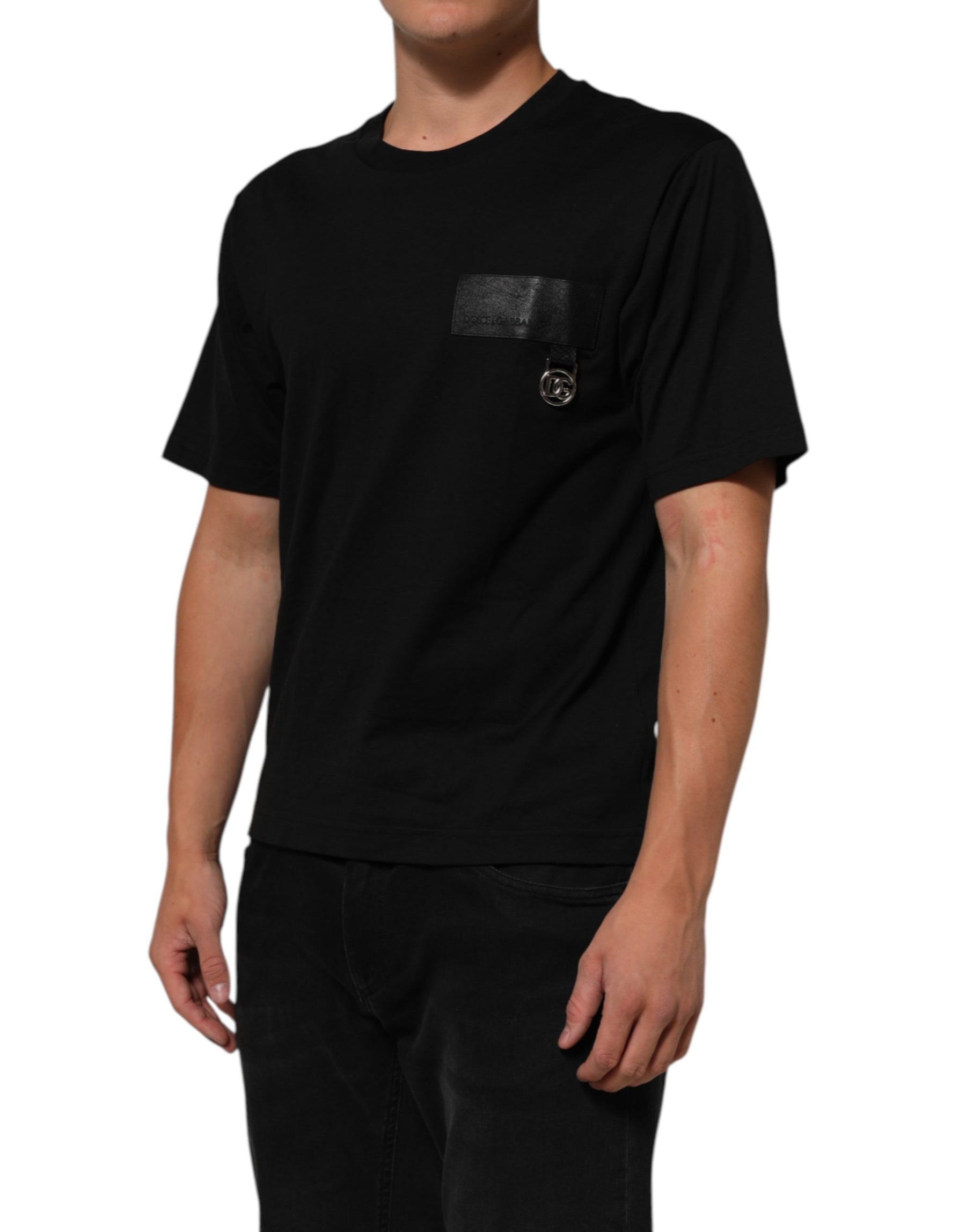 Dolce & Gabbana Black Cotton Logo Plaque Crew Neck T-shirt | Regal Royce