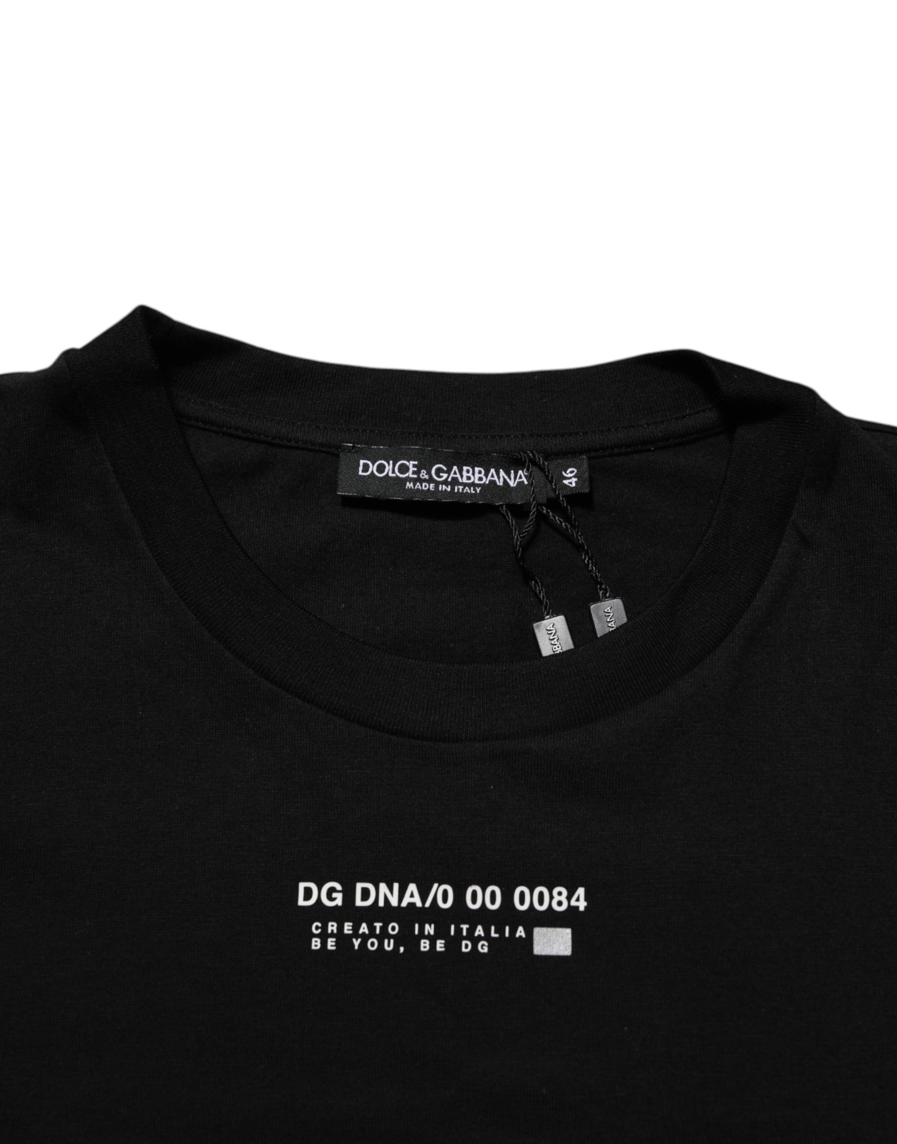 Dolce & Gabbana Black Statement Cotton Crew Neck Men T-shirt | Regal Royce