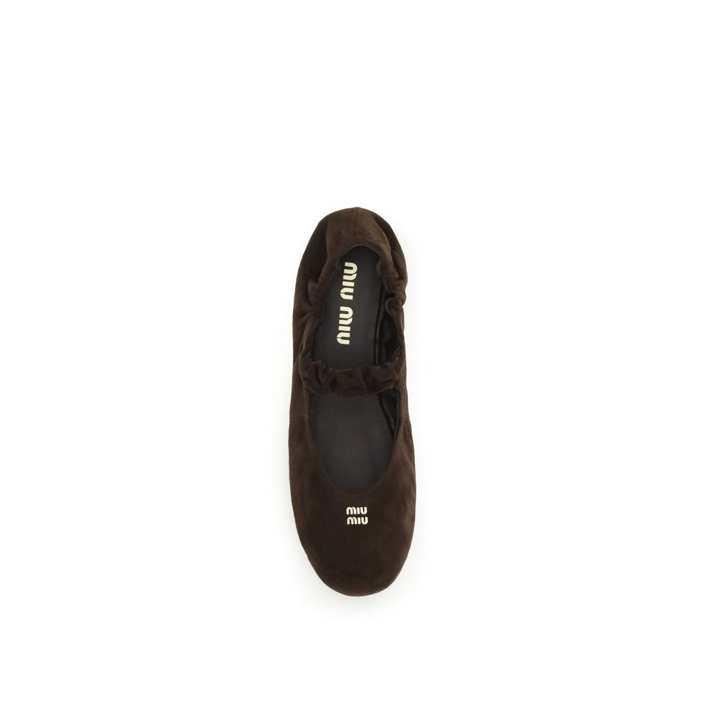 Miu Miu Brown Calf Leather Bos Taurus Ballet Flats | Regal Royce