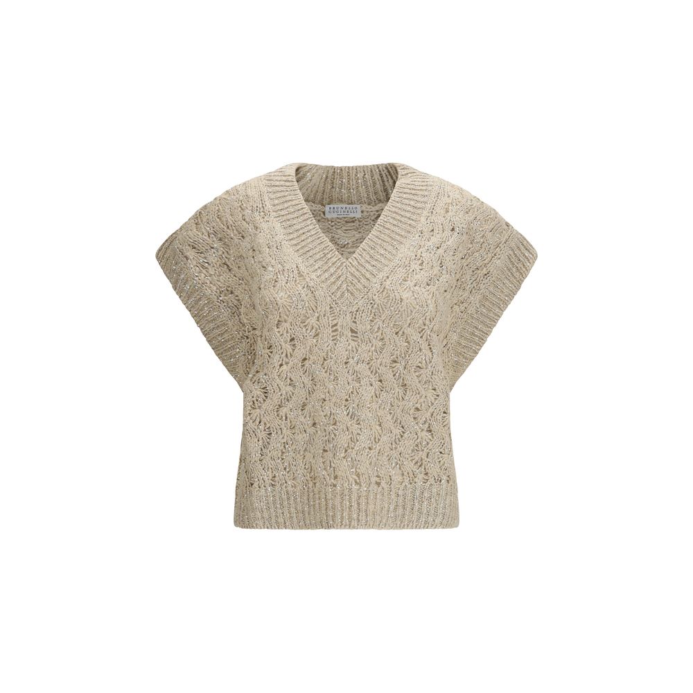 Brunello Cucinelli Beige Silk Sleeveles Sweater | Regal Royce