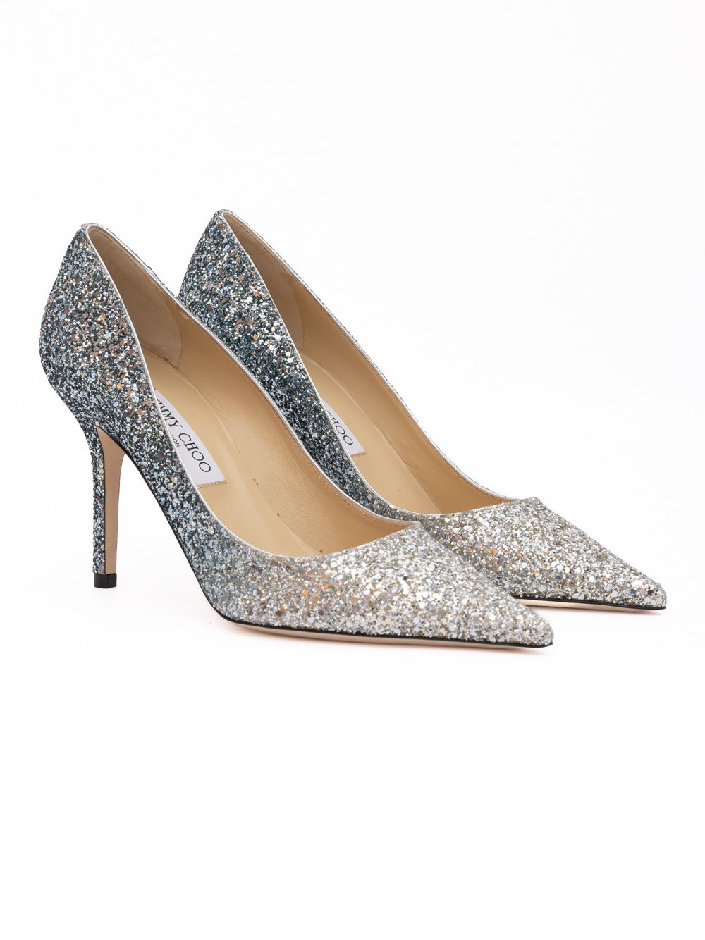 Jimmy Choo Silver Coarse Glitter Degrade Agnes Pumps | Regal Royce