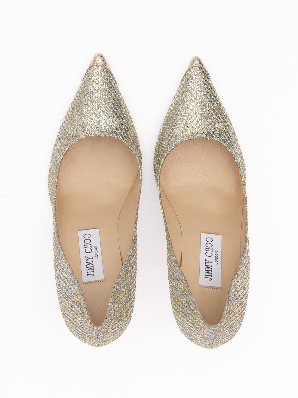 Jimmy Choo Gold Glitter Fabric Agnes Pumps | Regal Royce