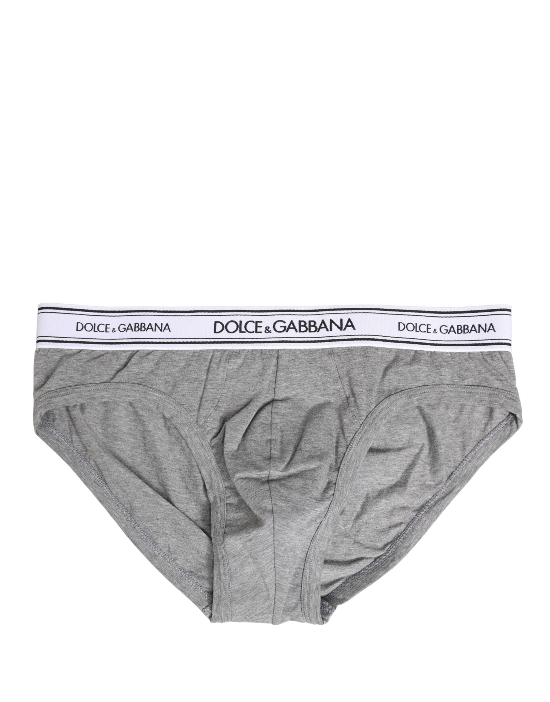Dolce & Gabbana Gray Logo Waistband Men Midi Brief Underwear | Regal Royce