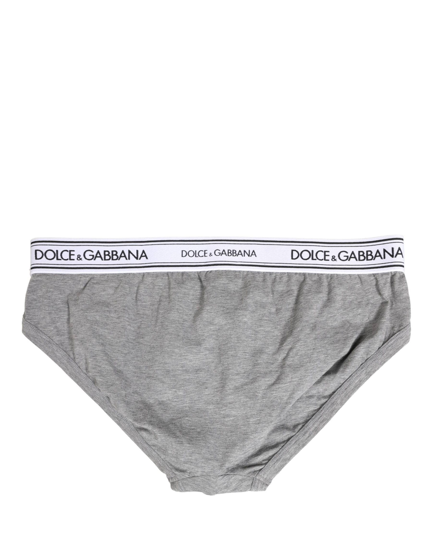 Dolce & Gabbana Gray Logo Waistband Men Midi Brief Underwear | Regal Royce