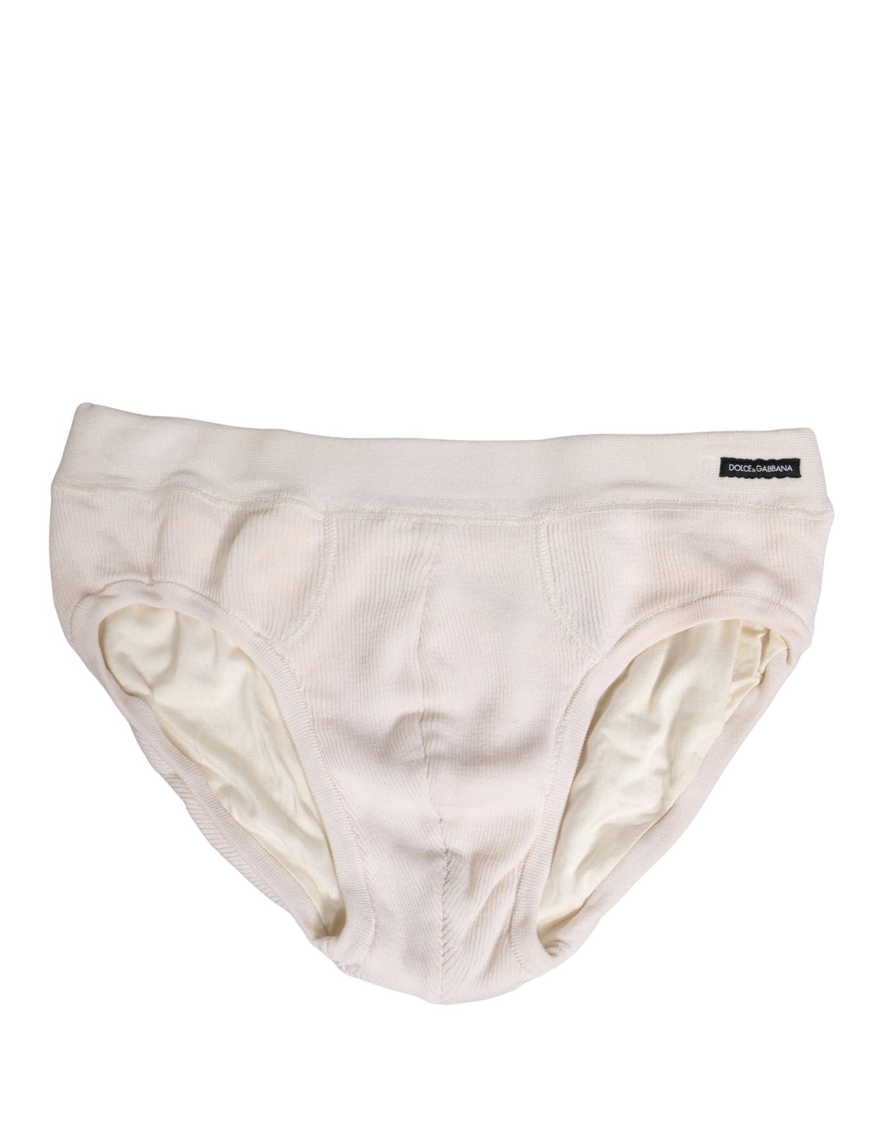 Dolce & Gabbana Off White Logo Silk Men Briefs Underwear | Regal Royce