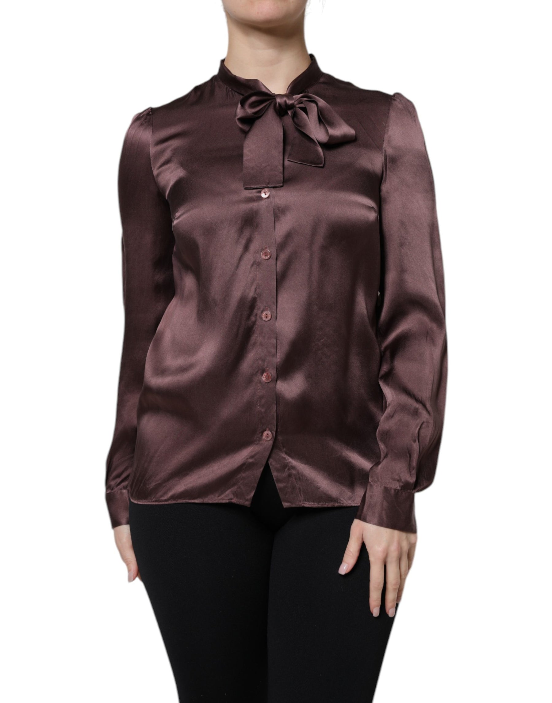Dolce & Gabbana Violet Satin Long Sleeve Ascot Tie Shirt  Top | Regal Royce