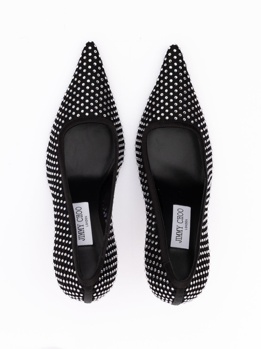 Jimmy Choo Black Mesh Satin Crystal Ixia 95 Pumps | Regal Royce