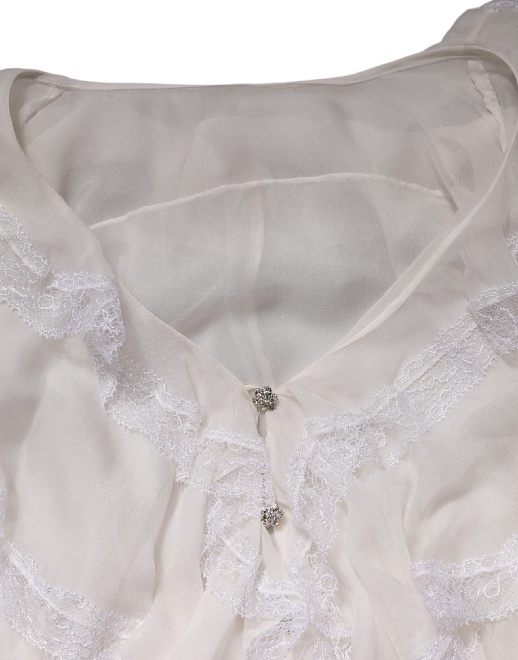 Dolce & Gabbana White LongSleeve Lace Trim Ruffled Blouse Top | Regal Royce