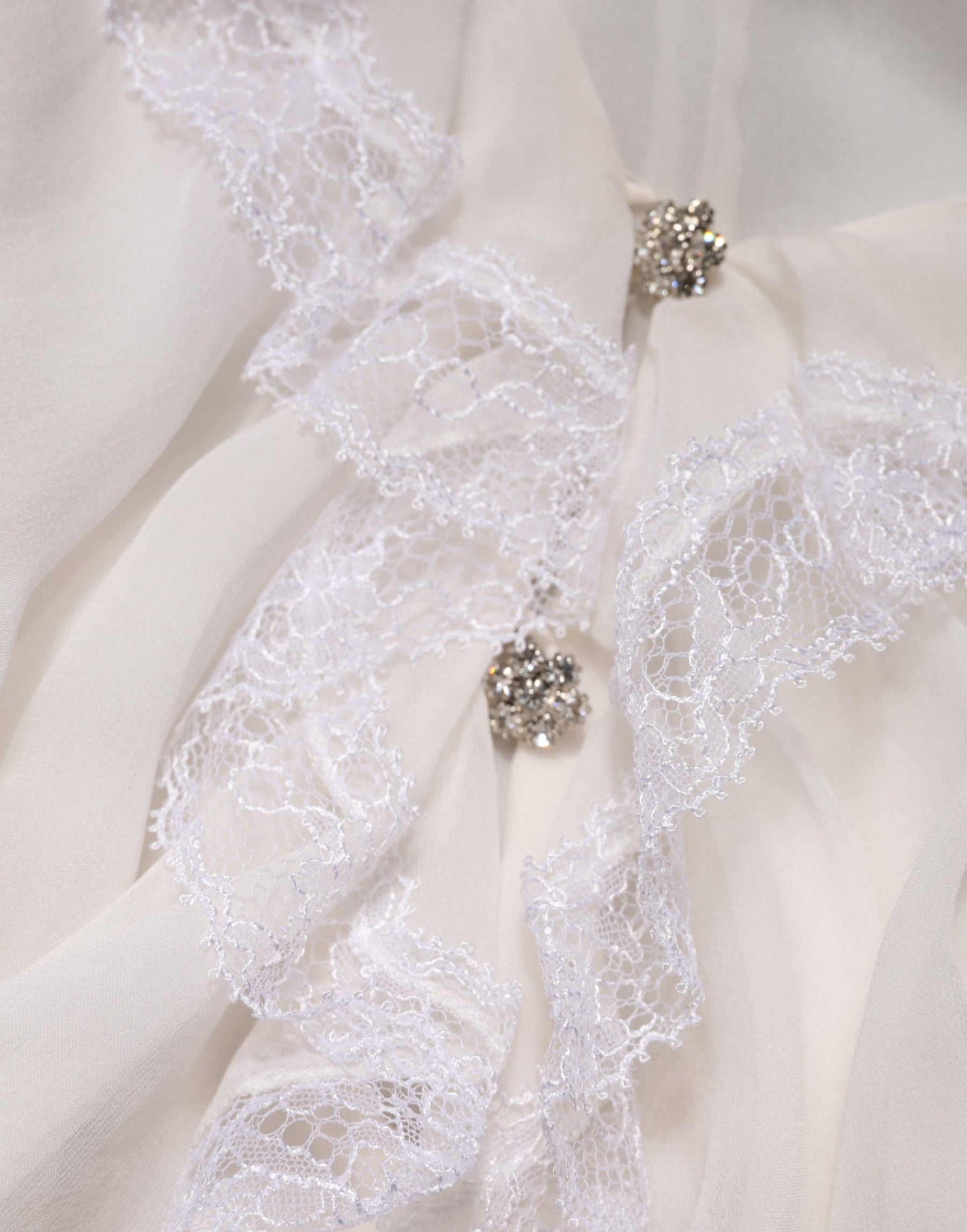 Dolce & Gabbana White LongSleeve Lace Trim Ruffled Blouse Top | Regal Royce