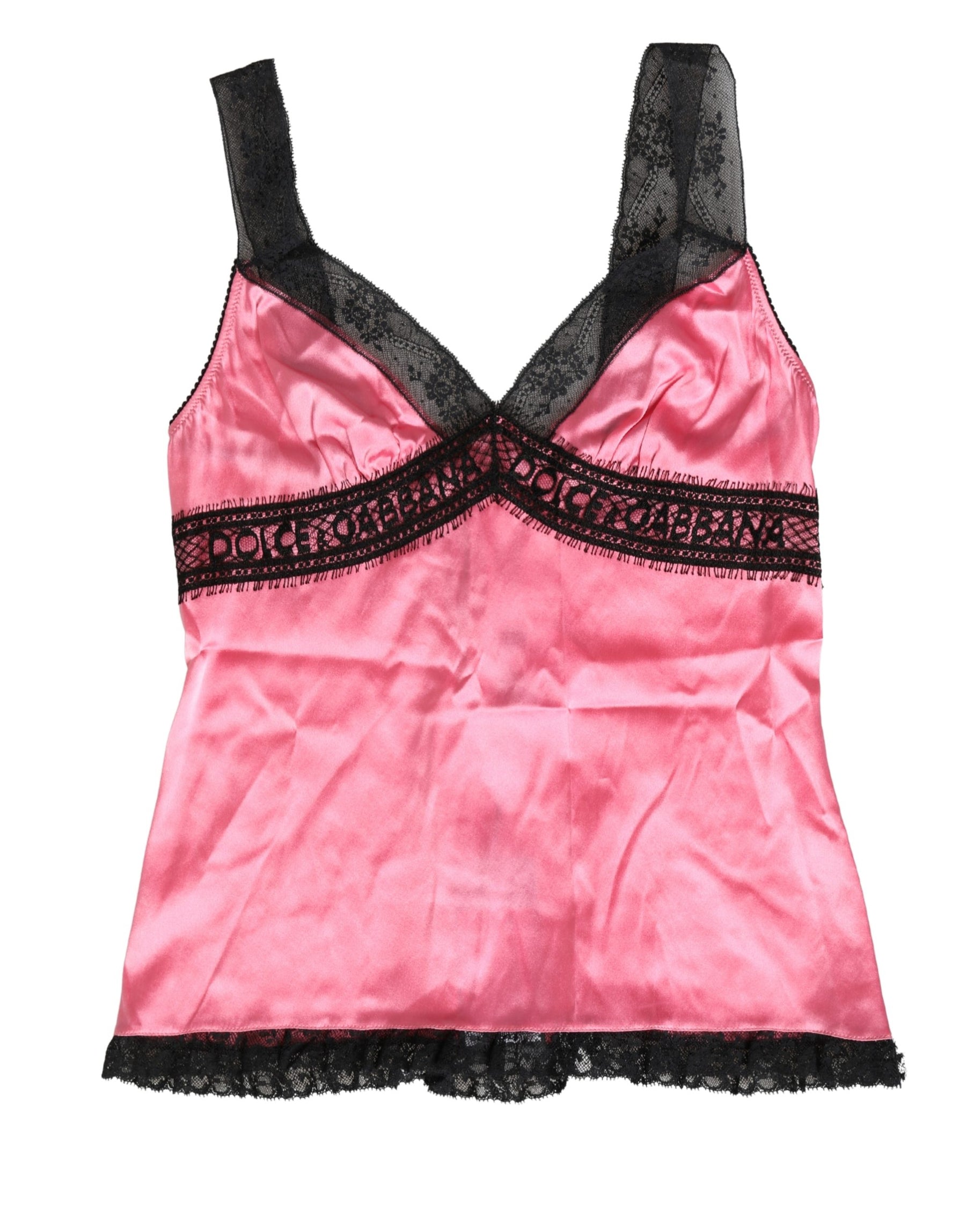 Dolce & Gabbana Pink Silk Satin Lace Trim Lingerie Top Sleepwear | Regal Royce