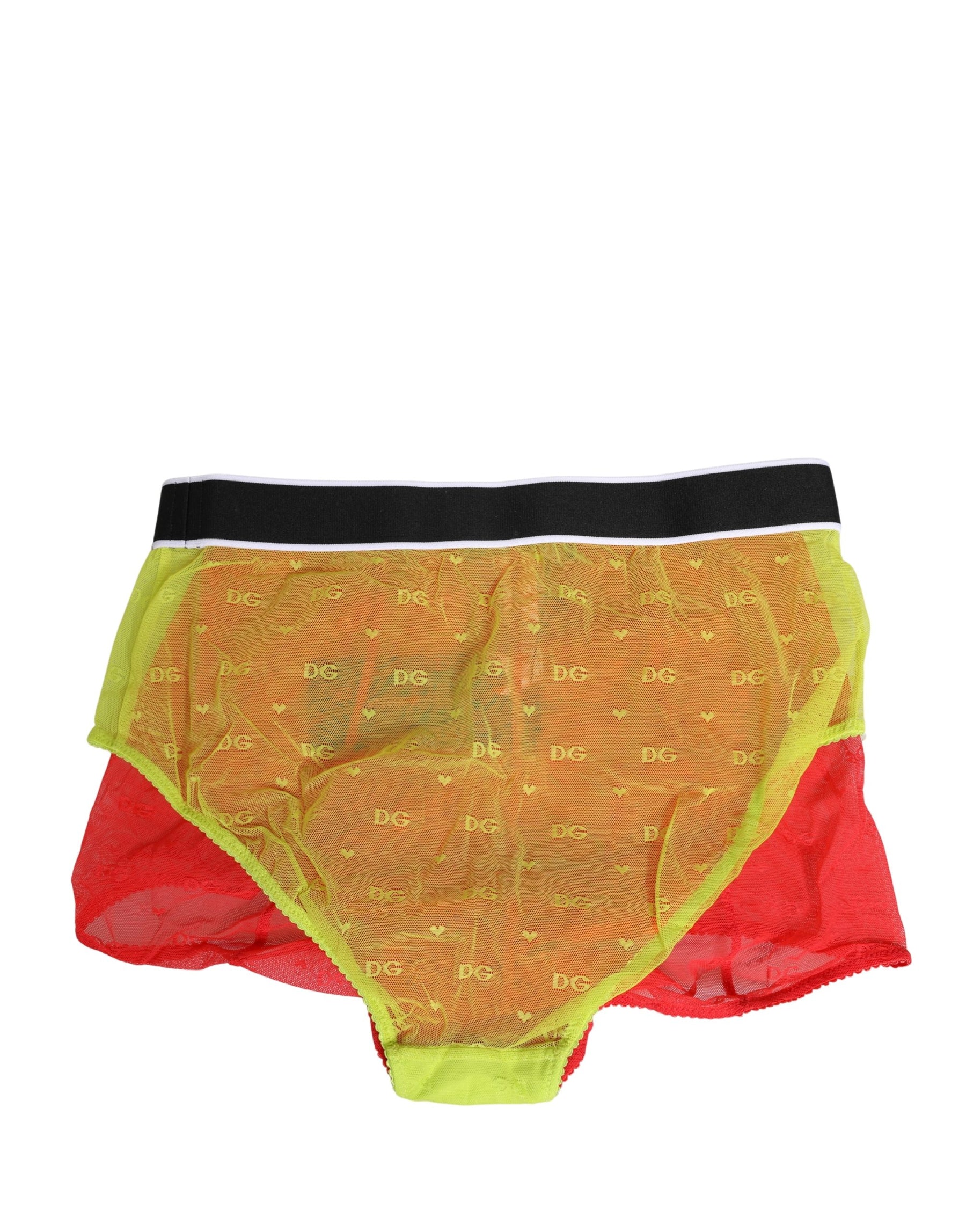 Dolce & Gabbana Red Yellow Tulle Mid Waist Panty Girdle Underwear | Regal Royce