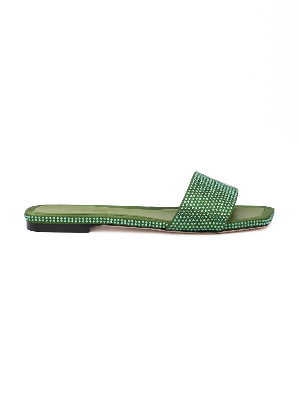 Jimmy Choo Green Satin Crystal Clovis Flat | Regal Royce