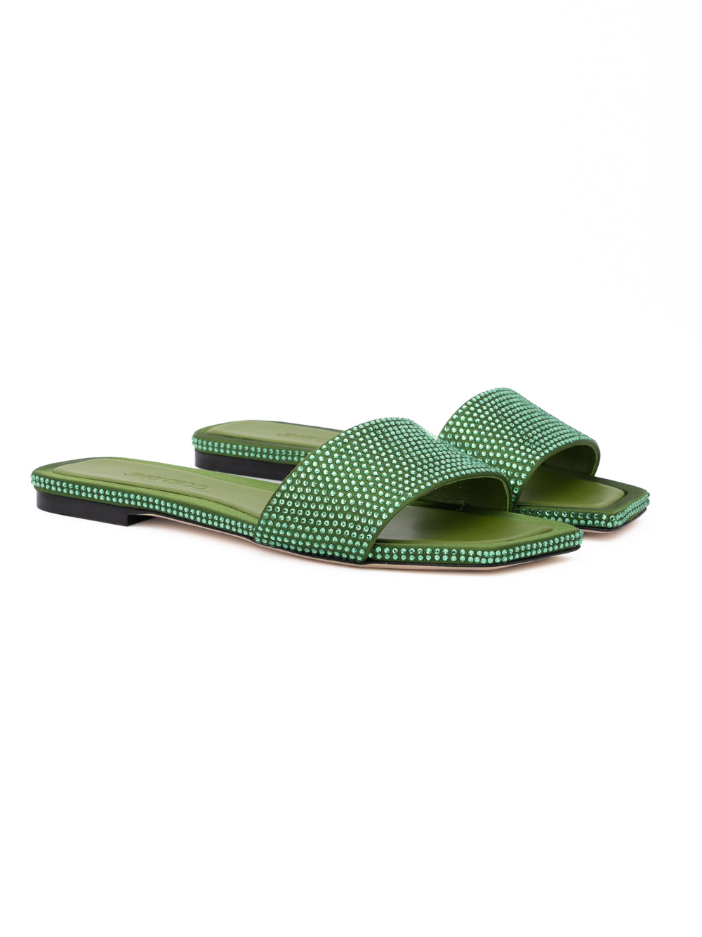 Jimmy Choo Green Satin Crystal Clovis Flat | Regal Royce
