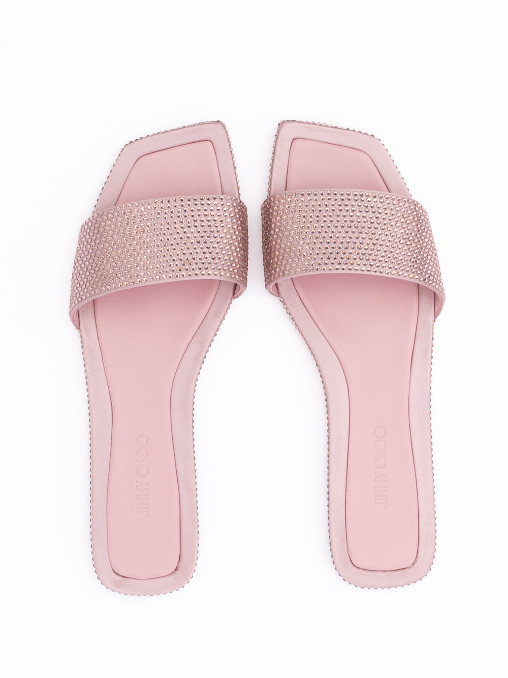 Jimmy Choo Pink Satin Crystal Clovis Flat | Regal Royce