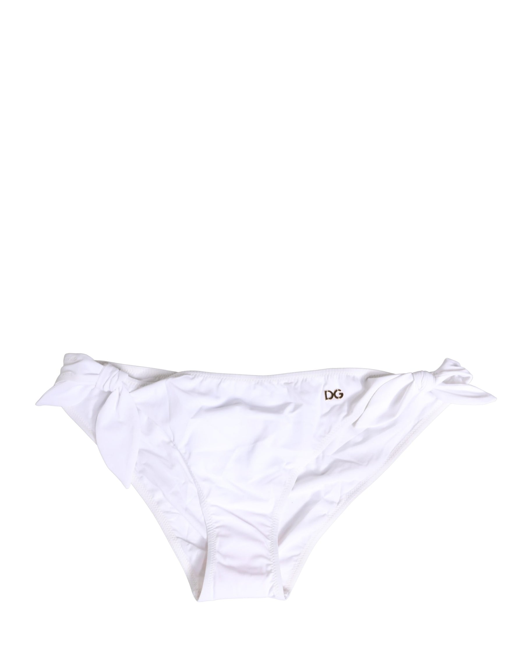 Dolce & Gabbana White Nylon DG Logo Plaque Bikini Bottom Swimwear | Regal Royce