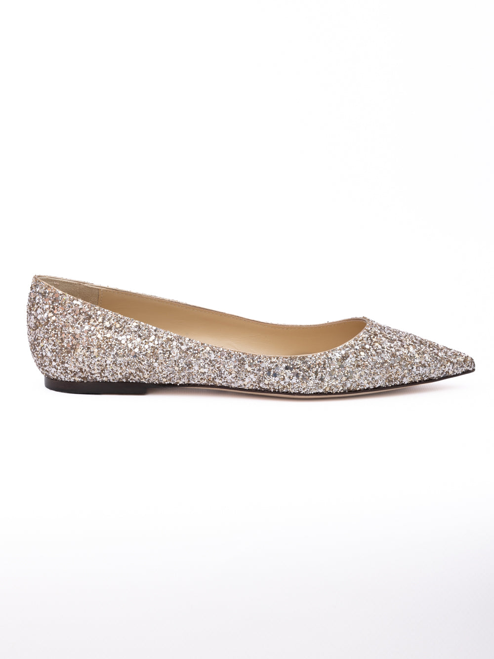 Jimmy Choo Rose Gold Glitter Fabric Alina Ballet Flat | Regal Royce
