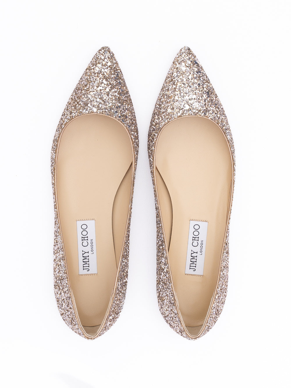 Jimmy Choo Rose Gold Glitter Fabric Alina Ballet Flat | Regal Royce