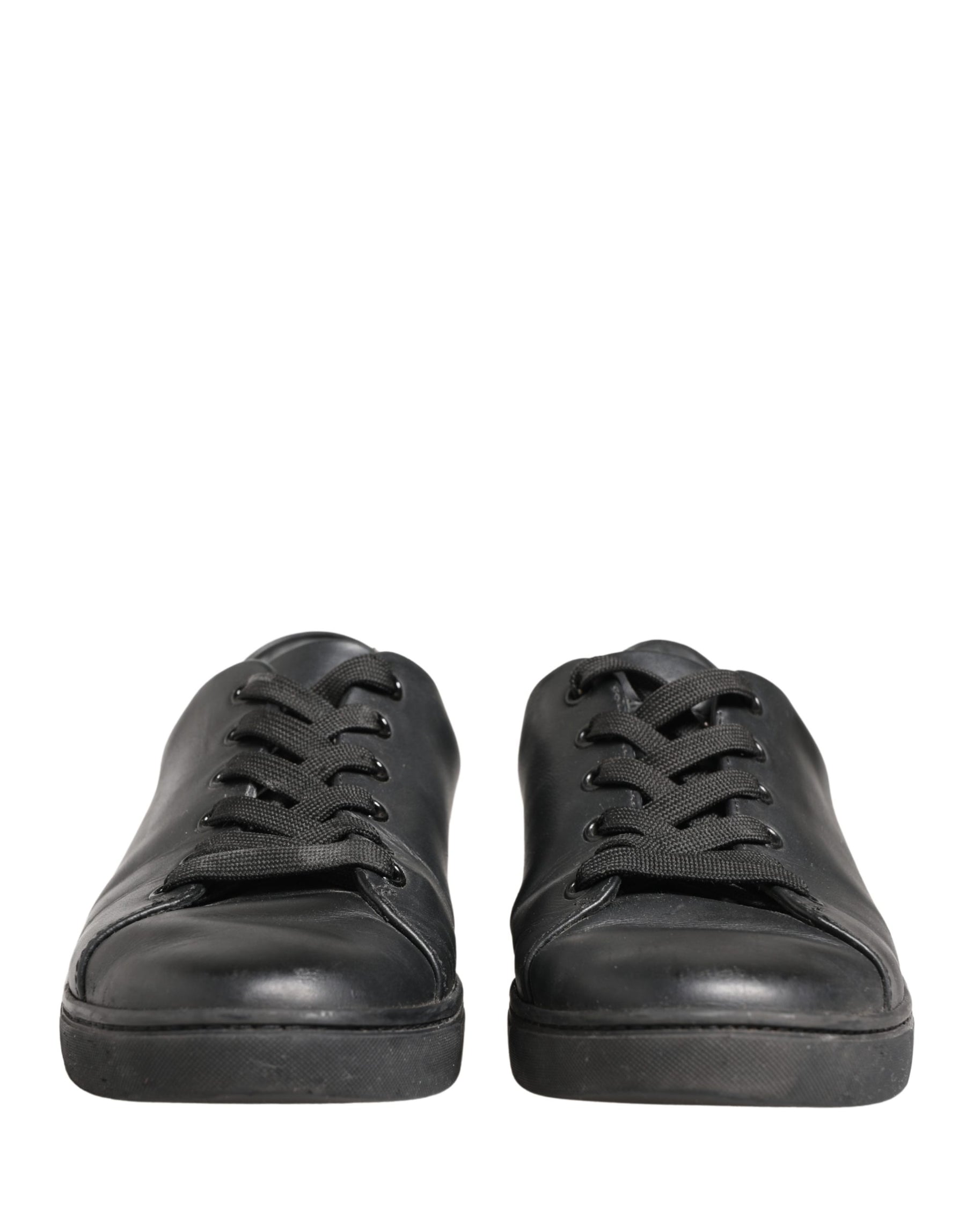 Dolce & Gabbana Black Leather Low Top Lace Up Sneakers Shoes | Regal Royce