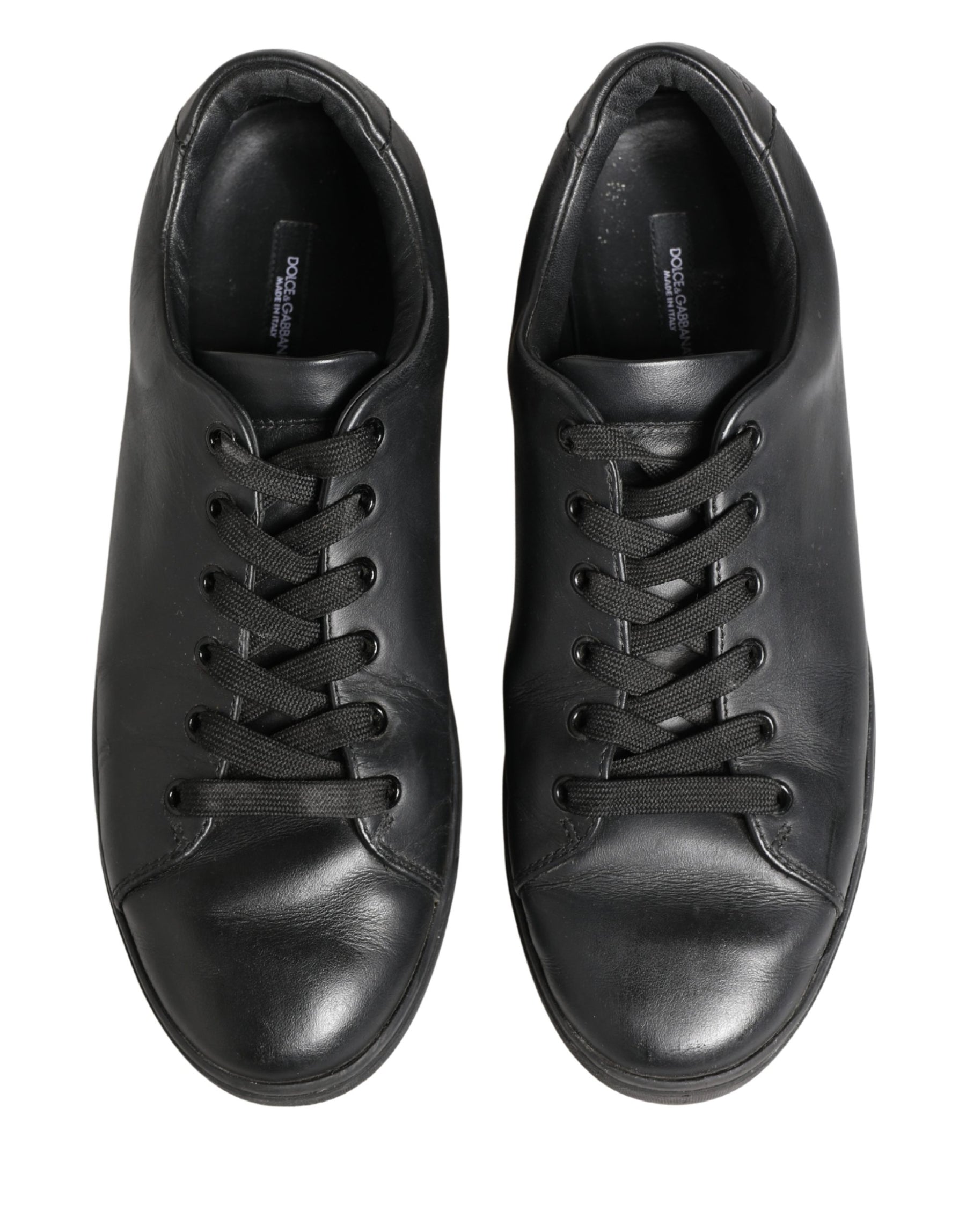Dolce & Gabbana Black Leather Low Top Lace Up Sneakers Shoes | Regal Royce