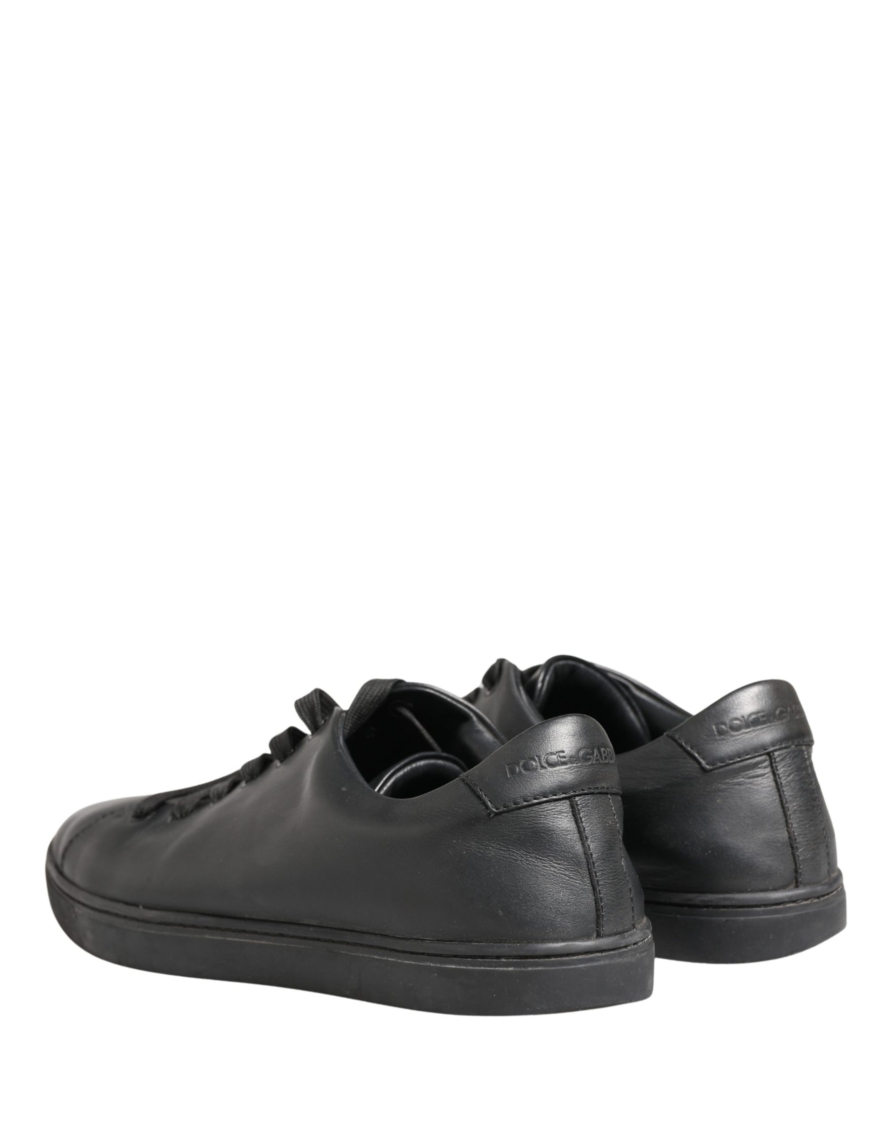 Dolce & Gabbana Black Leather Low Top Lace Up Sneakers Shoes | Regal Royce