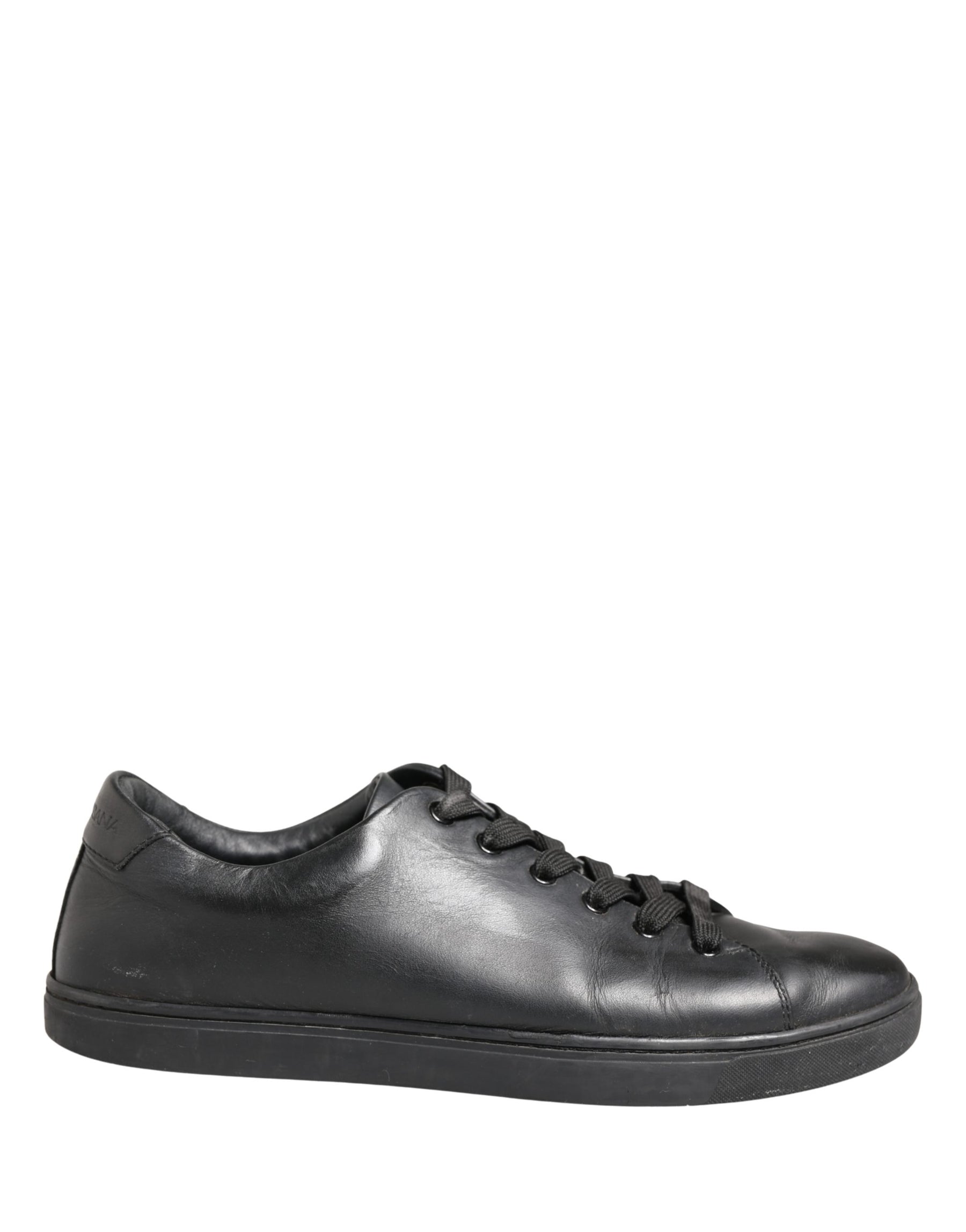 Dolce & Gabbana Black Leather Low Top Lace Up Sneakers Shoes | Regal Royce