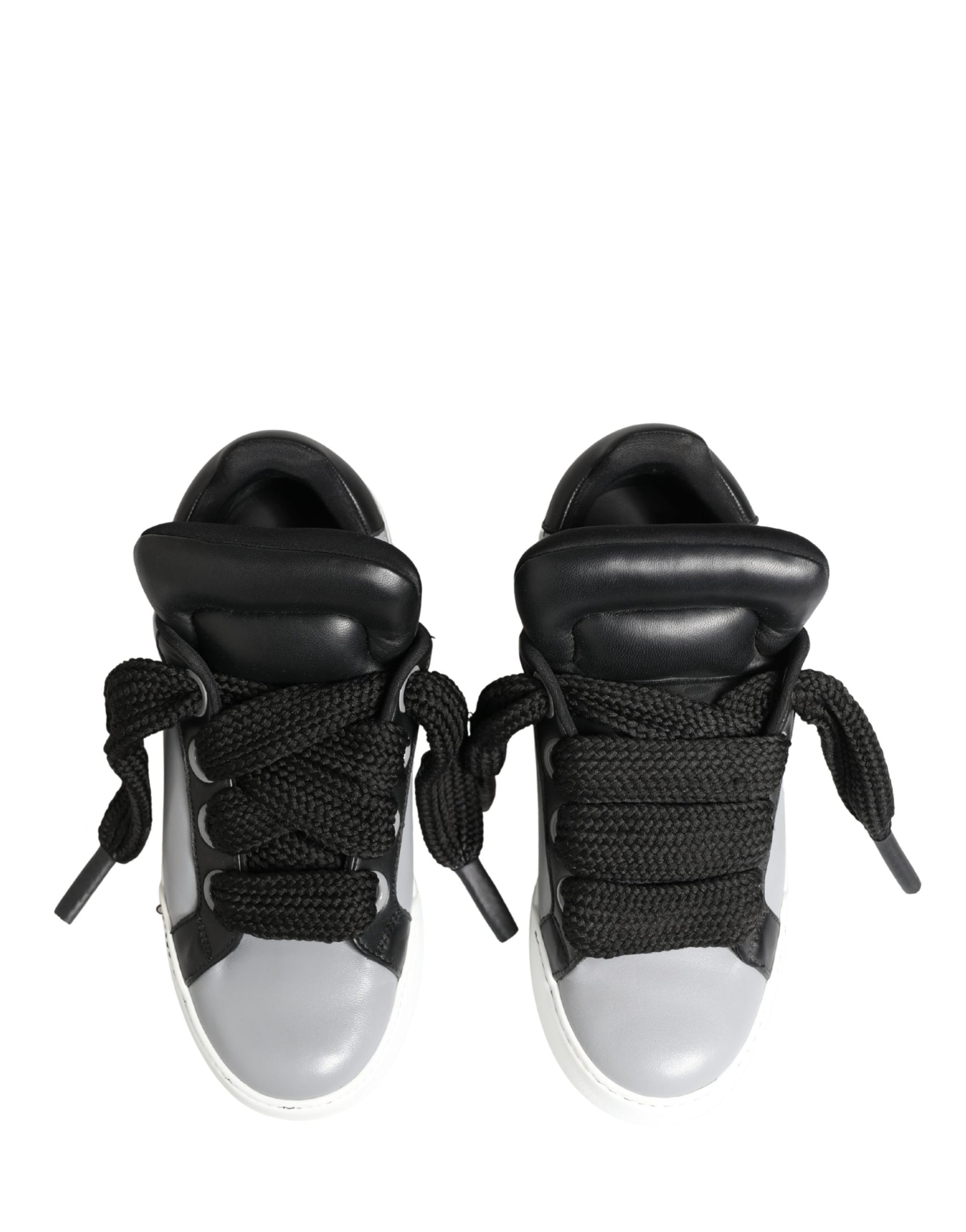 Dolce & Gabbana Gray Leather Low Top Lace Up Sneakers Shoes | Regal Royce