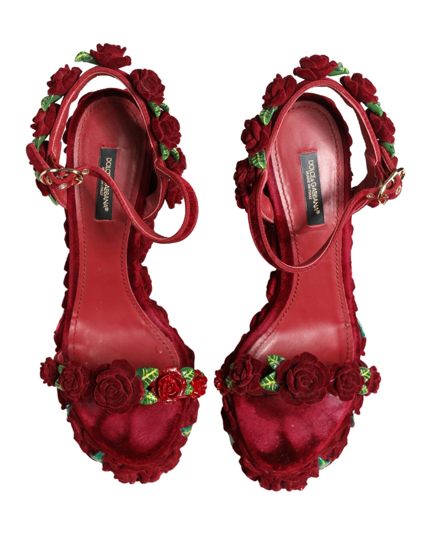 Dolce & Gabbana Red Rose Embellished Platform Sandals Shoes | Regal Royce