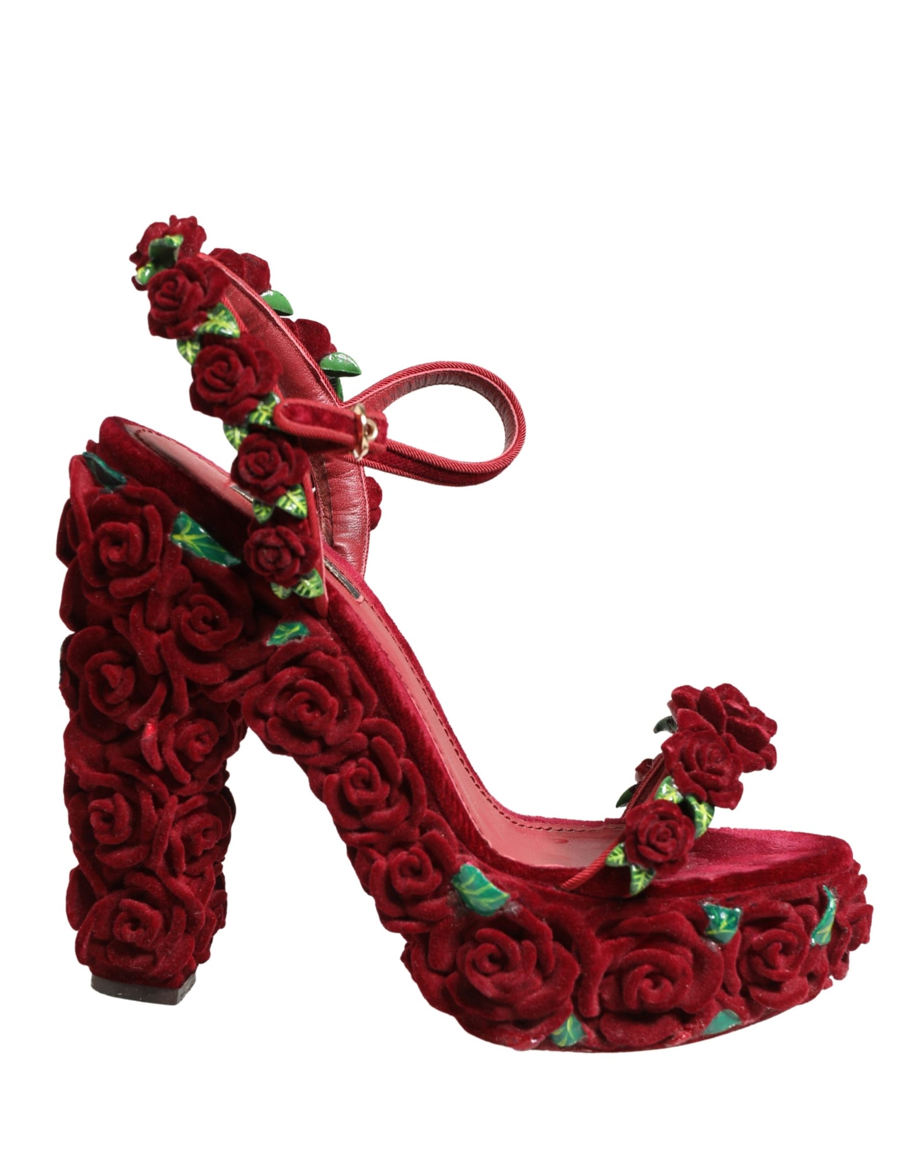 Dolce & Gabbana Red Rose Embellished Platform Sandals Shoes | Regal Royce