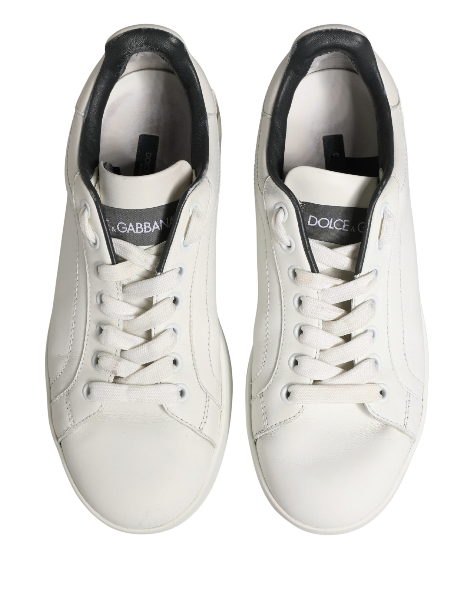Dolce & Gabbana White Black Portofino Leather Sneakers Shoes | Regal Royce