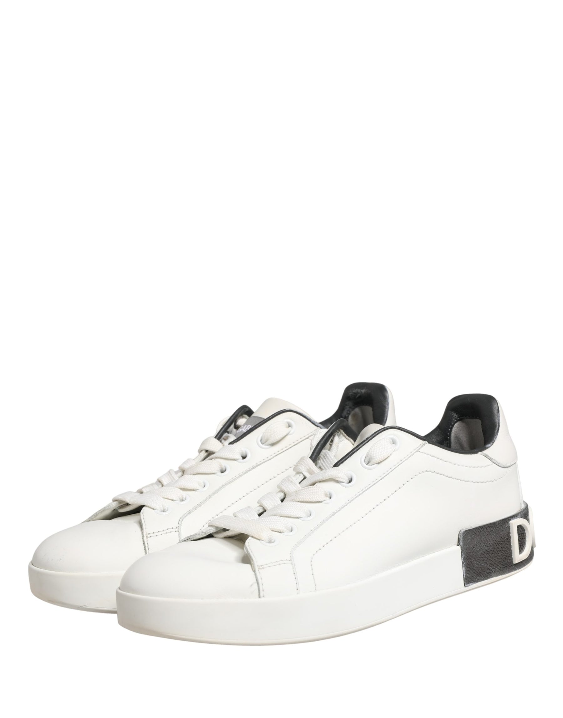Dolce & Gabbana White Black Portofino Leather Sneakers Shoes | Regal Royce