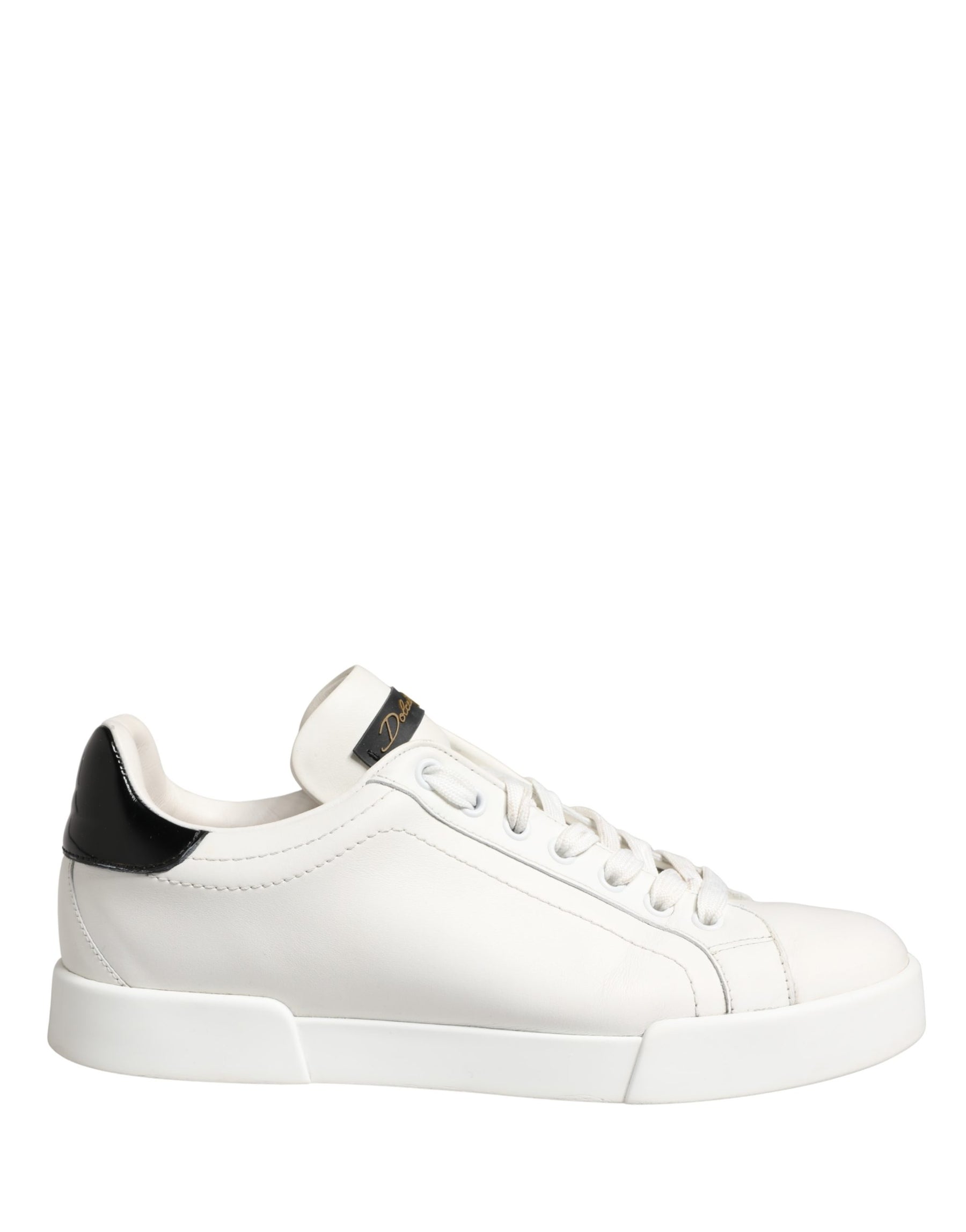 Dolce & Gabbana White Black Portofino Leather Sneakers Shoes | Regal Royce
