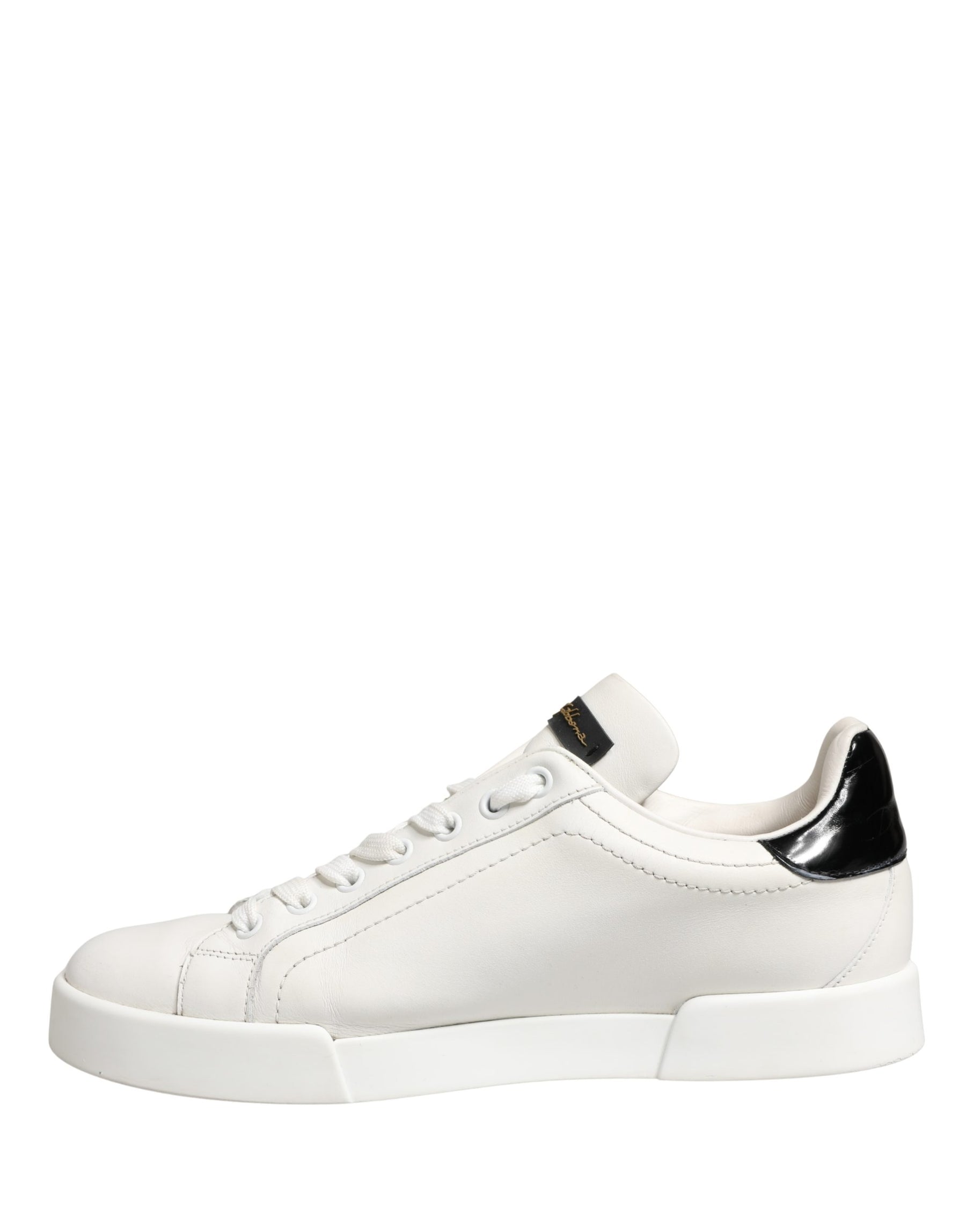 Dolce & Gabbana White Black Portofino Leather Sneakers Shoes | Regal Royce