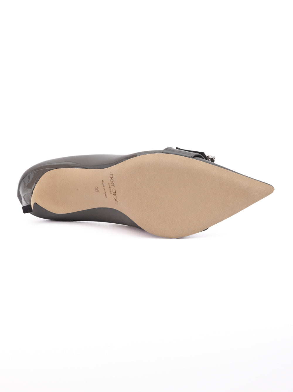 Jimmy Choo Storm Grey Patent Leather Chery 85 Pumps | Regal Royce