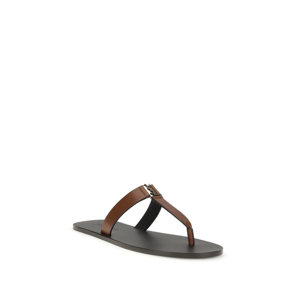 Saint Laurent Brown Calf Leather Bos Taurus Flip-Flop Sandals | Regal Royce