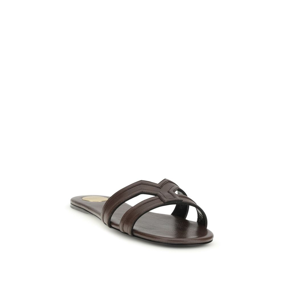 Saint Laurent Brown Calf Leather Bos Taurus Sandals | Regal Royce