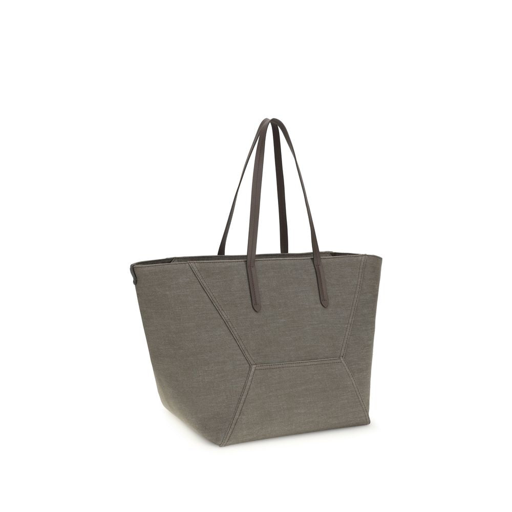 Brunello Cucinelli Brown Cotton Shoulder Bag | Regal Royce