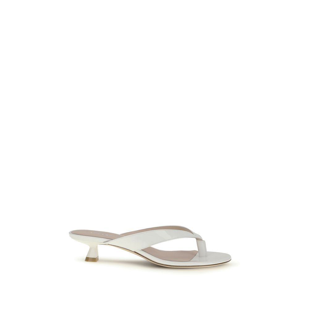 Stuart Weitzman White Calf Leather Bos Taurus Flat Sandals | Regal Royce