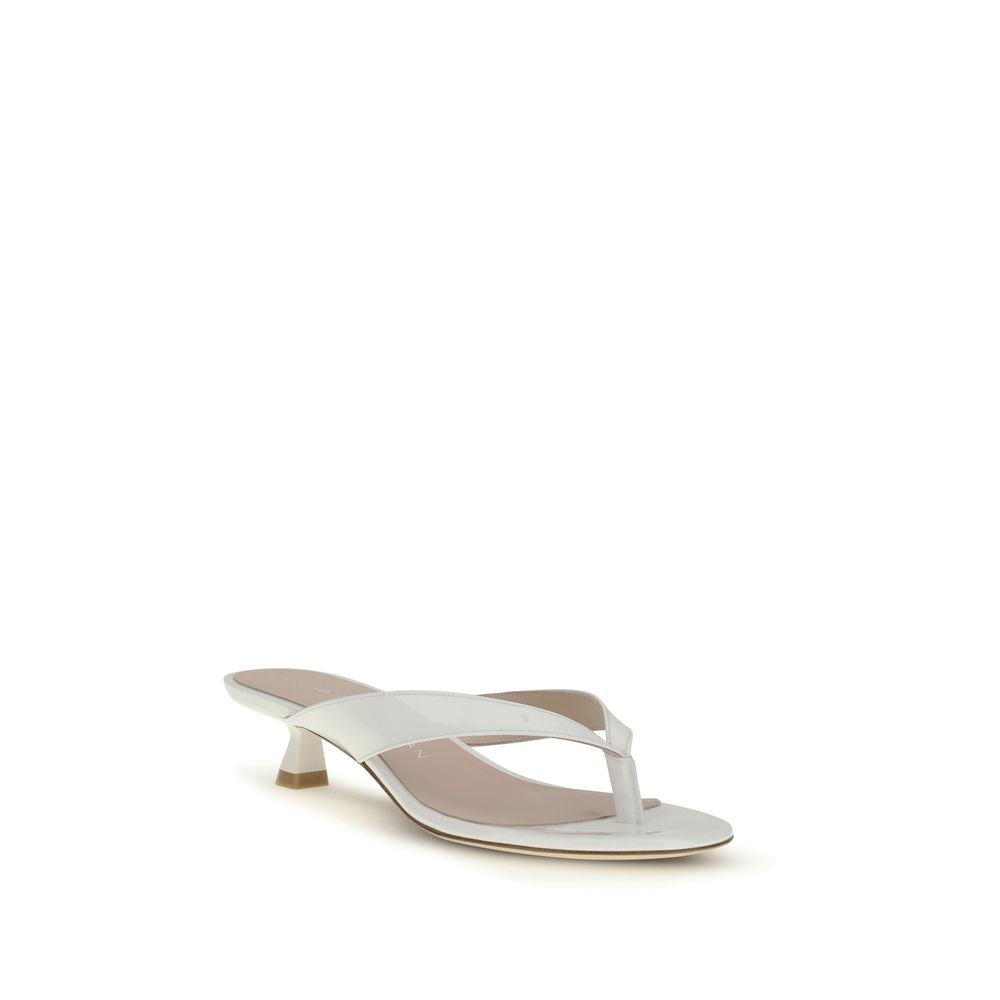 Stuart Weitzman White Calf Leather Bos Taurus Flat Sandals | Regal Royce