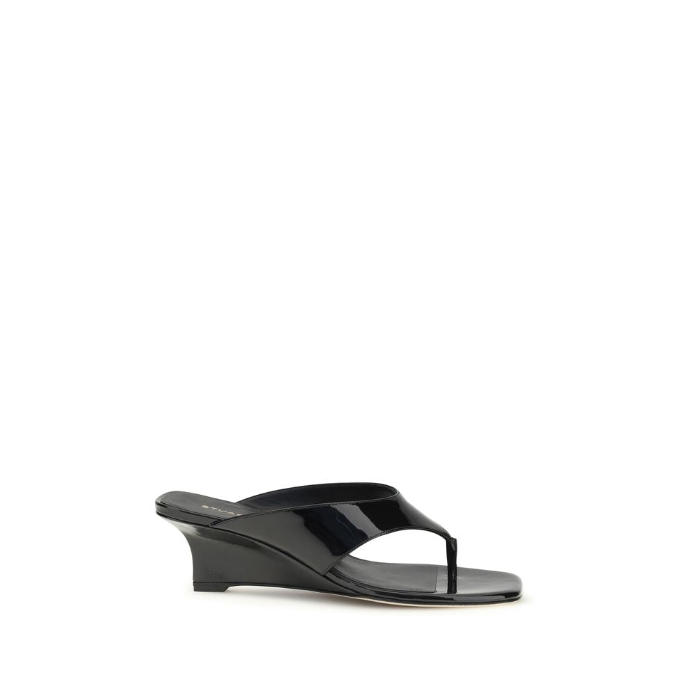 Stuart Weitzman Black Calf Leather Bos Taurus Wedge Sandals | Regal Royce