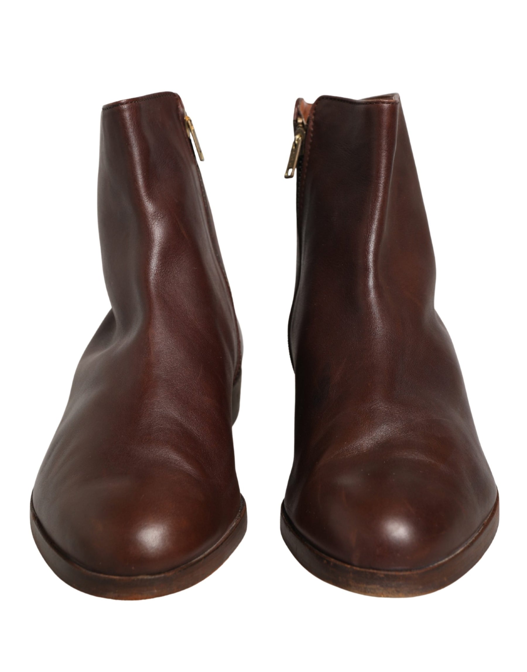 Dolce & Gabbana Brown Leather Flats Biker Ankle Boots Shoes | Regal Royce