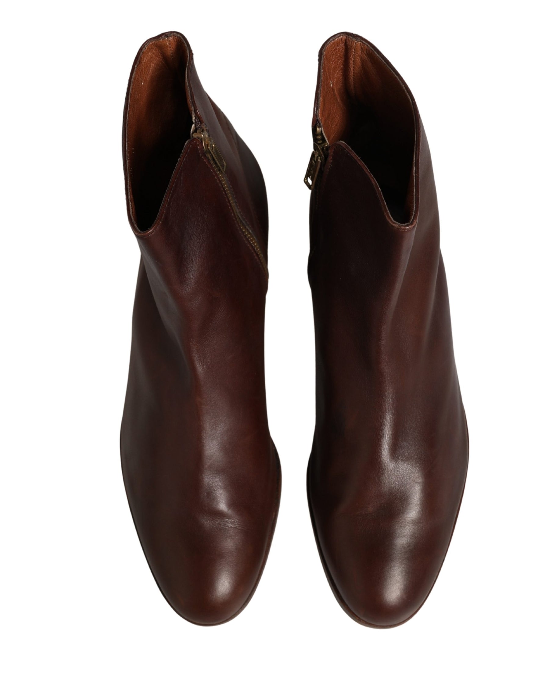 Dolce & Gabbana Brown Leather Flats Biker Ankle Boots Shoes | Regal Royce