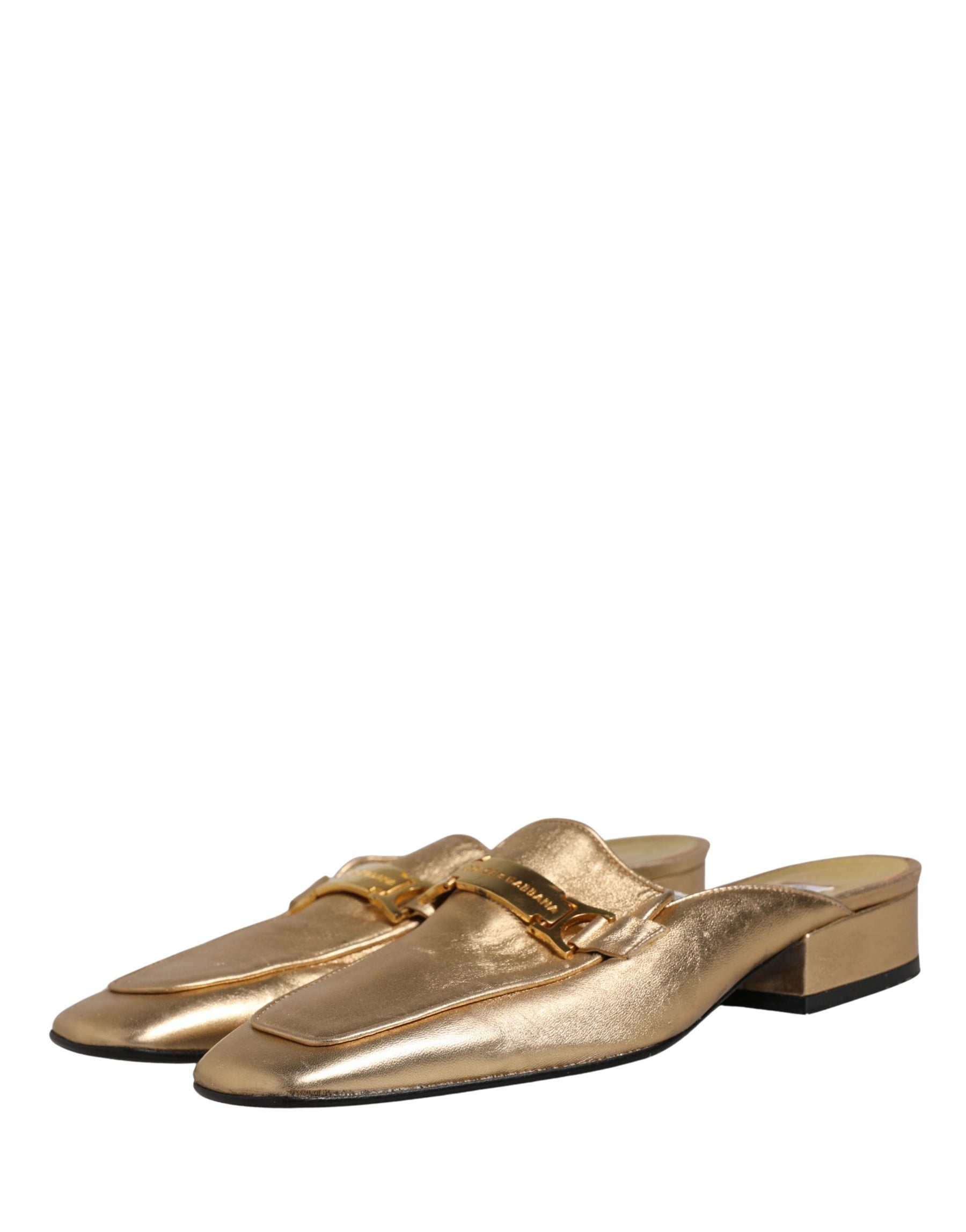 Dolce & Gabbana Gold Leather Flats Slides Mule Loafers Shoes | Regal Royce