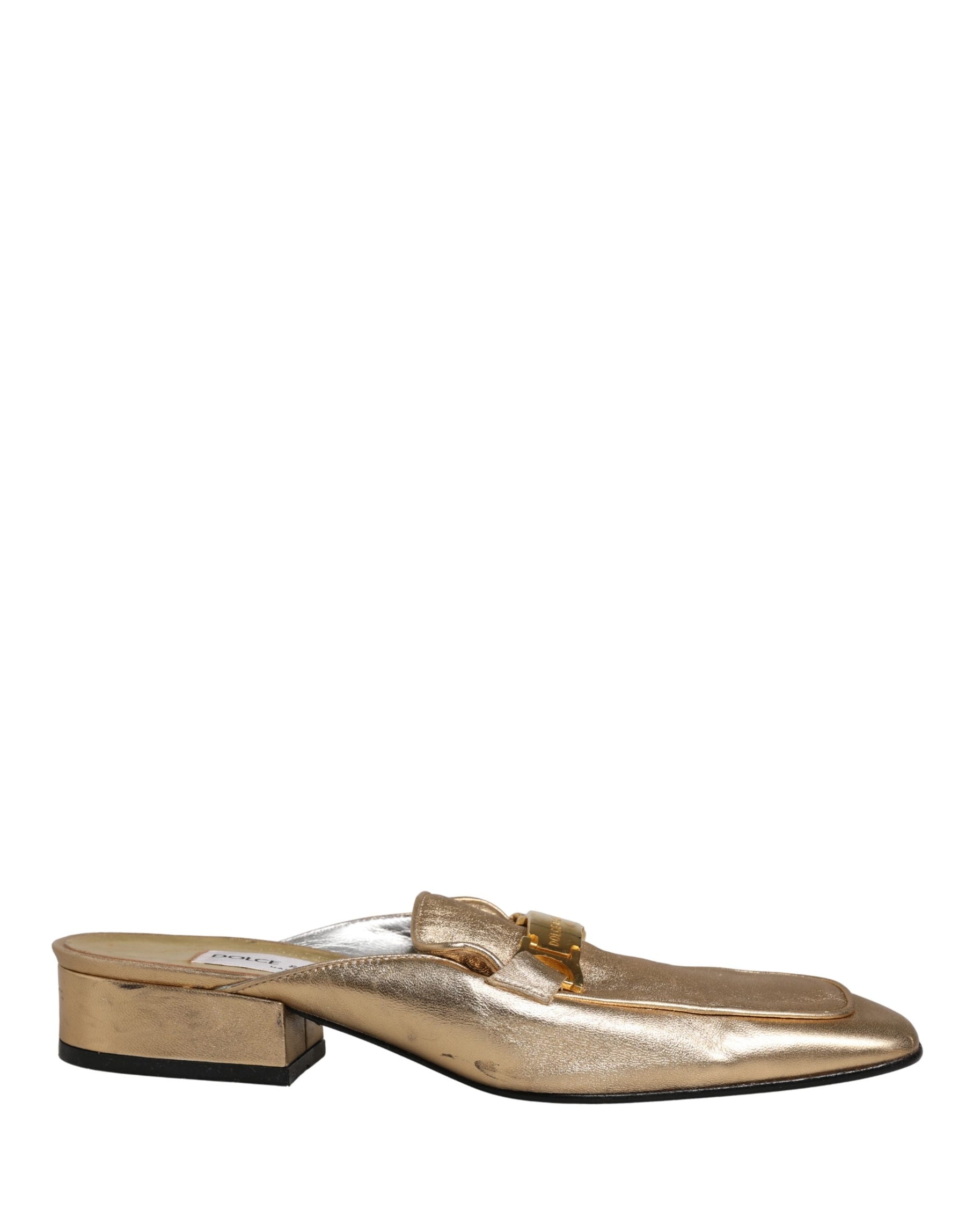 Dolce & Gabbana Gold Leather Flats Slides Mule Loafers Shoes | Regal Royce